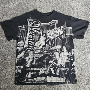 Las Vegas AOP Y2K Streetwear Shirt Black/White Size Cut Tag Large Short Sleeve - Picture 1 of 7