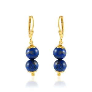 Natural Lapis Lazuli 8mm Round Drop Leaver Back Handmade Women Earring For Gift - Picture 1 of 12