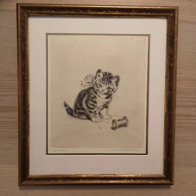 Große Meta Plückebaum Original-Radierung "Spielzeug" Katze, signiert - Bild 1 von 4