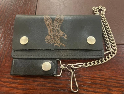 Cartera de cuero con cadena de motociclista Eagle con cremallera interior - 6" doble pliegue cinco bolsillos Foto 1 de 4
