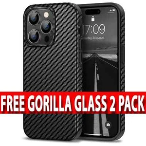 CARBON FIBRE CASE for iPhone 15 12 11 13 14 Pro Max,Plus & 2PK Screen Protector - Picture 1 of 12