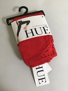 HUE Wide Waistband Lace Trim Pique Capri leggings Red Alert Sz S U17509 NWT B9 - Picture 1 of 8