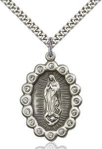 Men's 925 Sterling Silver Our Lady Guadalupe Virgin Mary Medal Necklace Pendant - Picture 1 of 1