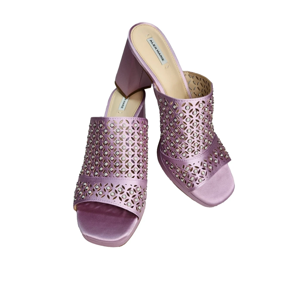 Sandálias femininas Alex Marie tamanho 9 M tecido corte a laser strass violeta salto 107 - Imagem 1 de 4