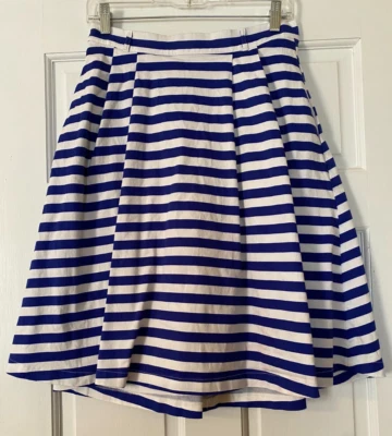 MODCLOTH Skirt Size Medium Blue & White Striped Pockets Lined Pleated Women’s - Image 1 of 4