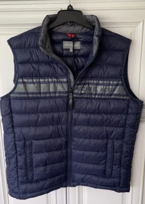 MICHAEL KORS MENS Logo Tape Quilted Nylon Puffer Vest Blue XL - Image 1 of 4