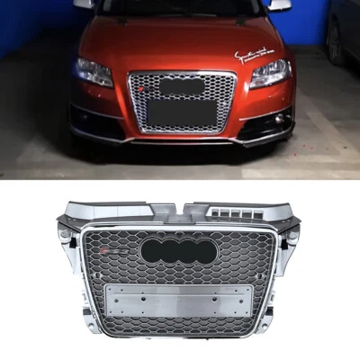 适用于奥迪 A3 S3 2009 - 2013 RS3 风格镀铬环蜂窝前保险杠格栅 — 第 1/4 张图片