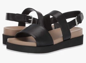 NEW /Box Via Spiga Women's Davi Platform Sandals Black Leather Size 9 M - Picture 1 of 9