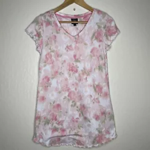 Laura Ashley Nachthemd Blumen V-Ausschnitt Salatrand weiß rosa Damen M romantisch - Bild 1 von 9