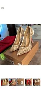 Louboutin white/nude mesh studded heels in mint condition with box & dust bag