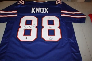 JERSEY AZUL FIRMADO BUFFALO BILLS DAWSON KNOX #88 TE INSCRITO RARO Beckett Cert - Imagen 1 de 3