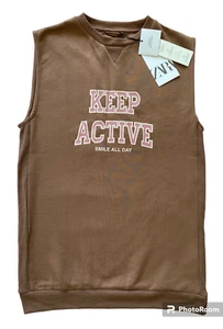 NWT ZARA Kids Boys Long Sleeveless Tank Top Sweatshirt Brown Basketball 6-10 New - Picture 1 of 10