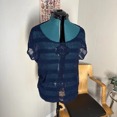 Blusa Cato Top Mujer 18/20W Crochet Transparente Azul Marino Bohemia Costera Cottagecore Foto 1 de 4