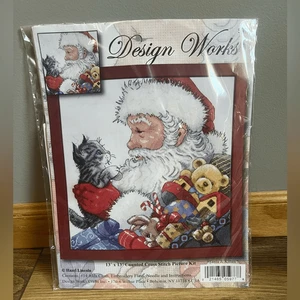 Design Works 5977 Santa & Kitten 13 X 13 counted cross stitch picture kit craft - Picture 1 of 4