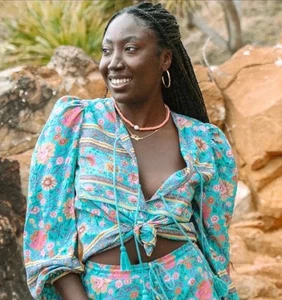 Spell & The Gypsy Blouse Top Size M Folk Town Floral Turquoise Green Boho - Bild 1 von 16