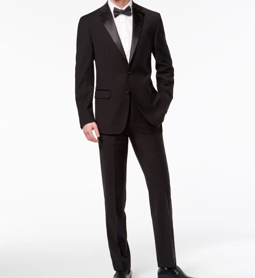 Calvin Klein Slim X-fit Infinite Stretch Black Tuxedo Suit 38s / 32 X 30