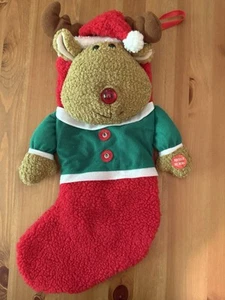 Vintage Reindeer Musical Plush Stocking Avon Battery Op Used Music & Lights Work - Picture 1 of 5