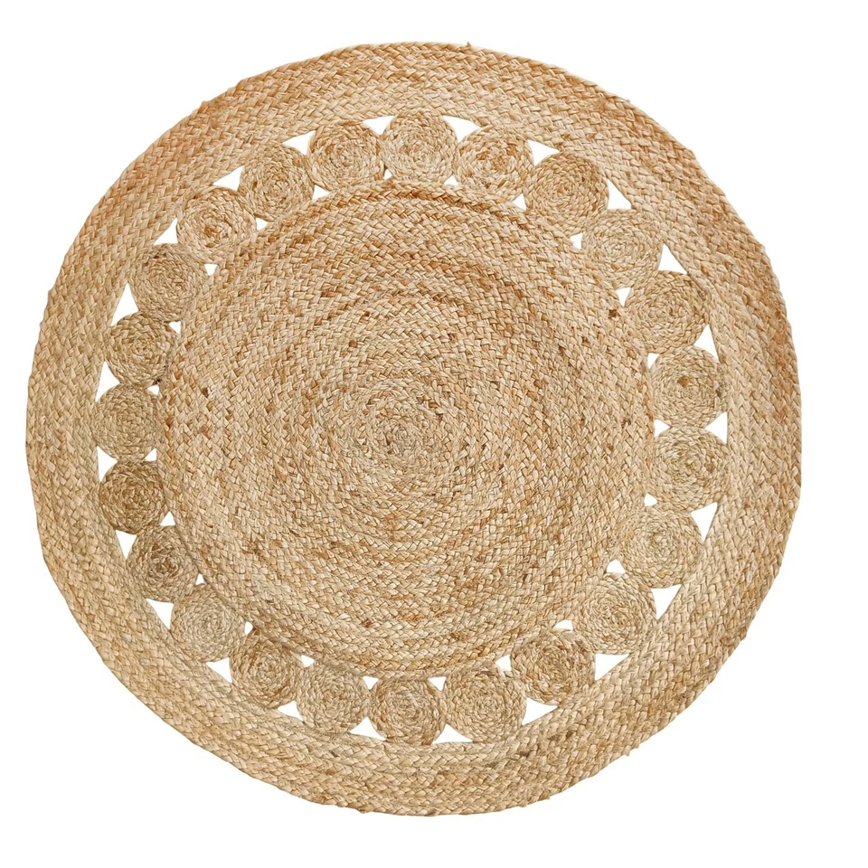 DivineHandicrafts Round Jute Area Rug, Natural Beige, Handwoven Braided Design, - Image 1 of 4