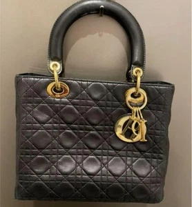 Bolso de Mano Christian Dior Cannage Dama Dior Mediano Cuero Negro Dorado Japón - Imagen 1 de 9