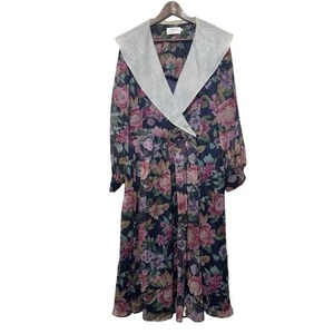 Vintage Talbots Floral Midi Dress Size 14 cottagecore Garden Collar Organza - Picture 1 of 9