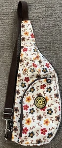 Kipling Sling Bag Braun Blumen Nylon Tasche Crossbody Y2K Handtasche - Bild 1 von 13