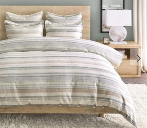 Pottery Barn Clayton gestreifter Boho-Bettbezug aus Baumwolltwill neutral · Full/Queen - Bild 1 von 10
