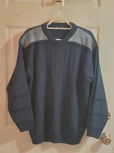 VTG British Home Stores Mens Sz Med Ribbed Sweater Suede Yoke Stripe L/S Top - Picture 1 of 13