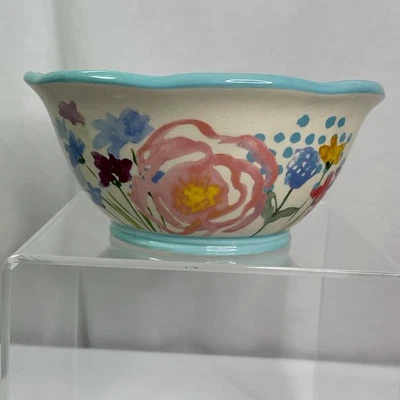 The Pioneer Woman Celia Spring Floral Soup Cereal Bow Blue Ruffle Edge 121097 - Image 1 of 4