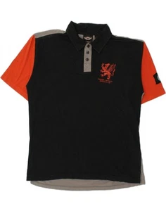 HARLEY DAVIDSON Mens Graphic Polo Shirt Large Black Colourblock Cotton TM05 - Picture 1 of 3