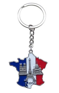 Porte-Clés, bijou de sac carte de france souvenir Paris, Tour Eiffel, Notre-dame - Imagen 1 de 4