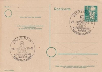 DDR 1949 Padagogischer Kongres 10pf Bebel Postal Stationary Card Special cancel - Image 1 of 2