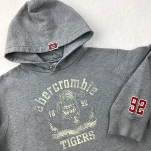 Vintage ABERCROMBIE & FITCH Hoodie Mens XL Gray Y2K Distressed Preppy Grunge - Picture 1 of 16