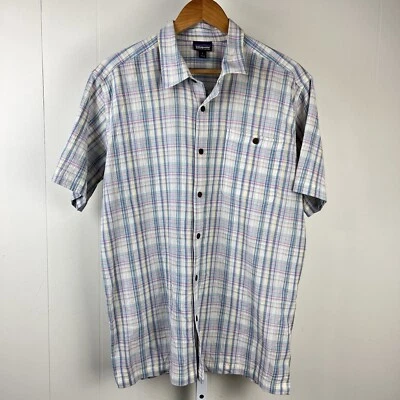 Patagonia Plaid Shirt Mens Large Button Up Organic Cotton Blue Pink Yellow - Image 1 of 4