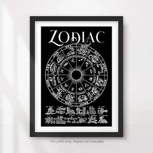 ZODIAC SIGNS ASTROLOGY ART PRINT POSTER Vintage Mysticism Chart Illustration - Picture 1 of 5