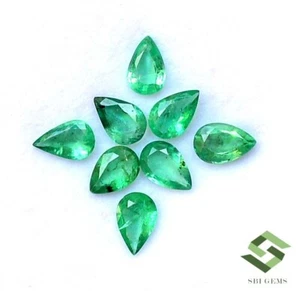 6x4 mm Natural Emerald Pear Cut Lot 08 Pcs 2.24 CTS Calibrated Loose Gemstones - Picture 1 of 7