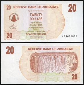 Simbabwe - 20 Dollars 2006 UNC Scheck - Pick 40 Lemberg-Zp - Bild 1 von 1