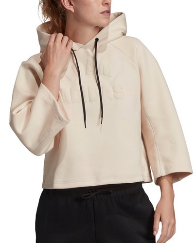 OFF WHITE Adidas Felpa con Cappuccio Donna Pullover Crop Manica Larga Activewear Track Top XS NUOVA CON ETICHETTE