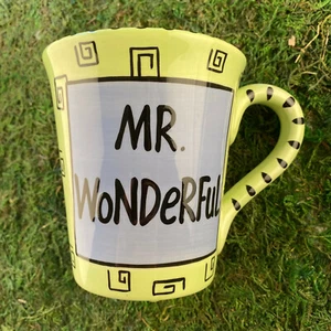 Our Name is Mud Lime Green Mr. Wonderful Mug Blue Orange Coffee Tea Cup Rare NIB - Foto 1 di 3