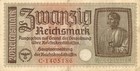 Währung Deutschland 1940 2. Weltkrieg Faschismus Kriegszeit 20 Reichsmark Zwanzig im Umlauf GETRAGEN!