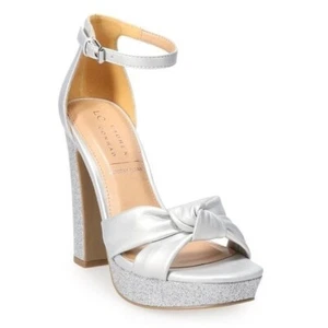 NWT LC Lauren Conrad Caramelize Soft Knot Platform Heels Silver Size 9 - Picture 1 of 5