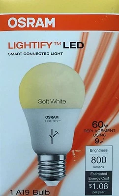 OSRAM LED Bulb Dimmable LIGHTIFY A19 Soft White 9 W LED Light 60 W E19985 - Image 1 of 4