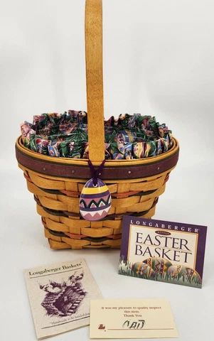 Longaberger 1996 Vintage Easter Basket Set+Protector+Liner+Cards+Tie On SPRING Cover
