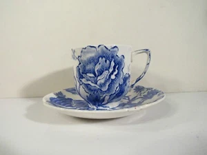 BLUE ENGLISH CHIPPENDALE PATTERN DEMITASSE CUP & SAUCER JOHNSON BROS. ENGLAND - Picture 1 of 5