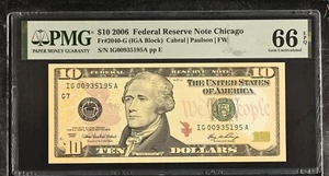2006 $10 Federal Reserve Note Fr-2040-G Chicago PMG66 Gem EPQ - Picture 1 of 2