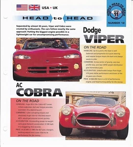 Dodge Viper RT/10 vs. AC Cobra (Shelby) Comparison Spec Sheet HOT CARS Brochure - Picture 1 of 3