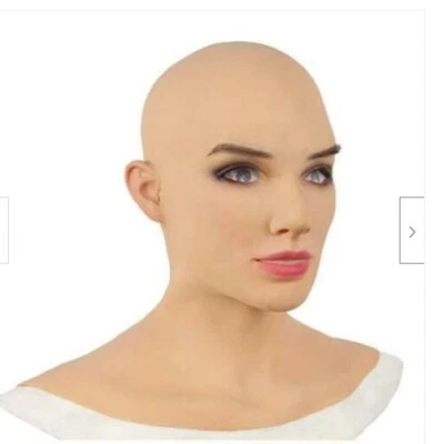 Halloween Latex Mask Realistic Female Woman Face For Crossdressing Girl Headgear - Image 1 of 4