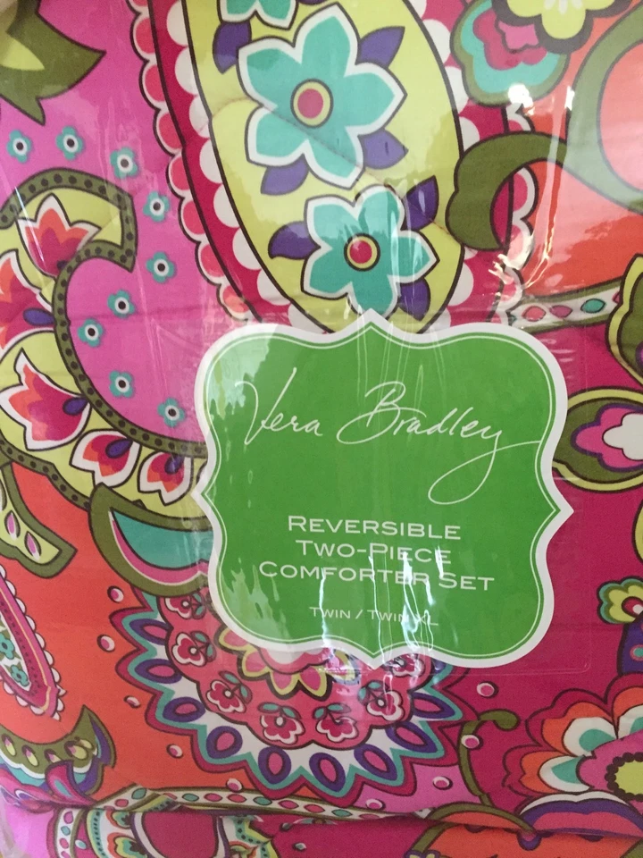 Conjunto de edredom duplo Vera Bradley novo no pacote redemoinhos rosa muito raros e farsa - Imagem 1 de 3