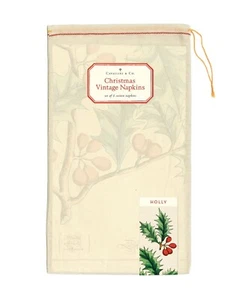 Juego de 4 servilletas de tela estilo vintage de acebo navideño Cavallini & Co. - Imagen 1 de 8