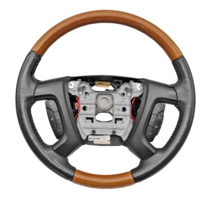 2008-12 BUICK ENCLAVE OEM LEATHER WOODGRAIN STEERING WHEEL CADILLAC ESCALADE (3) - Image 1 of 4