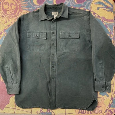 LL Bean Shirt Mens MEDIUM Green Button Front Heavy Cotton Workwear - 0 MT03 - Image 1 of 4